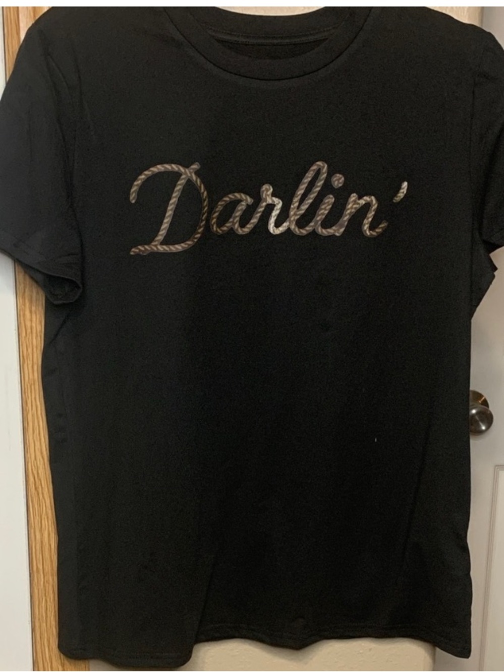 WESTERN Graphic Print Darlin' Black Crewneck Short Sleeved Tee Shirt Size Medium - Picture 2 of 5
